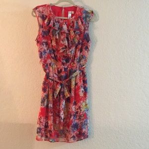 Red floral print dress